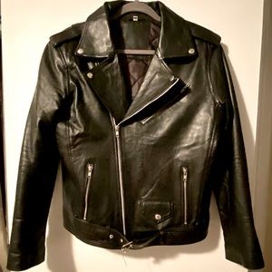 Leather motorcycle jacket in black for men